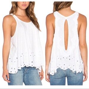 Free People Toosaloosa Tank in Ivory slub attina open back scallop edge picot